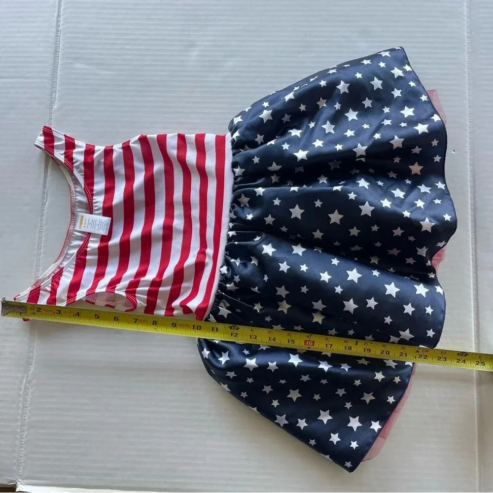 GIRLS GYMBOREE RED, WHITE, BLUE STARS AND STRIPES DRESS WITH CRENLIN SIZE S 5-6 - Picture 9 of 10